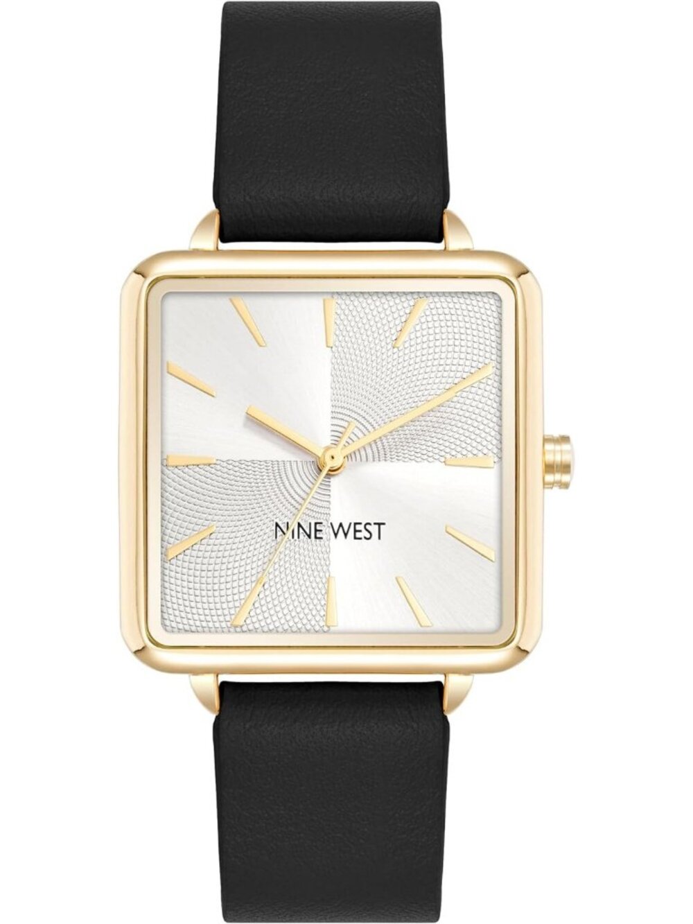 Nine West Women's Black Gold Analog Quartz Solid Faux Leather Strap Square Watch